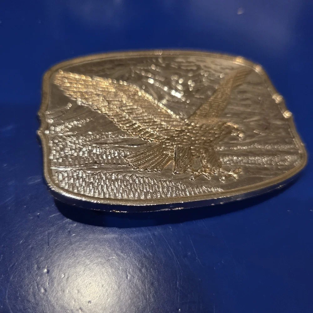 Soaring Eagle Mountain Scene Belt Buckle Brass Gold Tone Rectangular